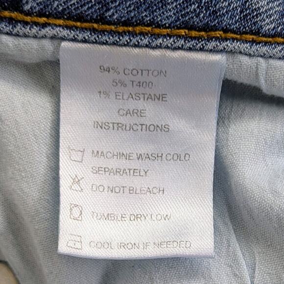 Motel Denim Jeans M Blue Split Hem Straight Leg Medium Wash Stretch Zipper Fly - Picture 10 of 11